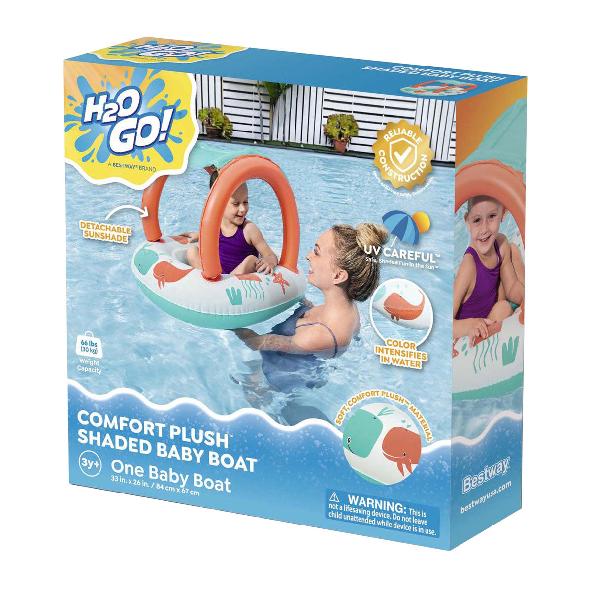 Bestway bota de bebê confortável push com guarda-sol UV