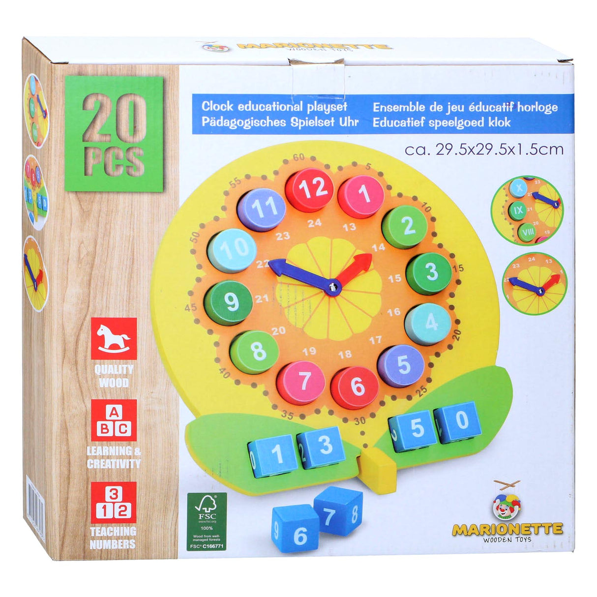 Wooden Learning Clock, 20 pcs.