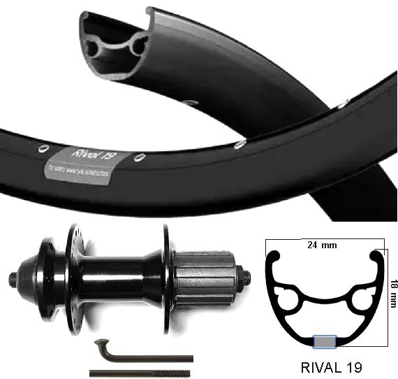 KGS Zadní kolo 28 palců (622) Velg Rival 19 Černá kazeta 8-10 V disk