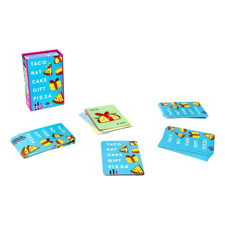 Geronimo games blue orange card game taco hat cake gift pizza