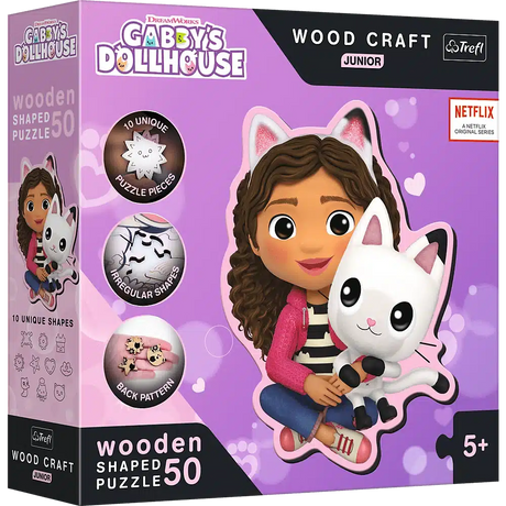 Trefl dřevěný puzzle domeček pro panenky Gaby s její kočkou 50 dílků