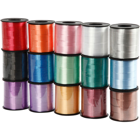 Creativ company gift ribbon, W: 10 mm, glossy, various colors, 15x50 m 1 box