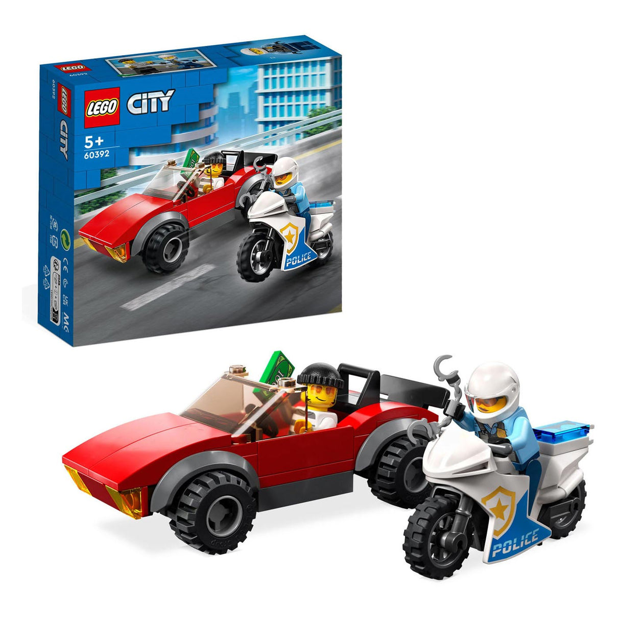 Lego Lego City 60392 Verfollegung Auto op der Police Motor