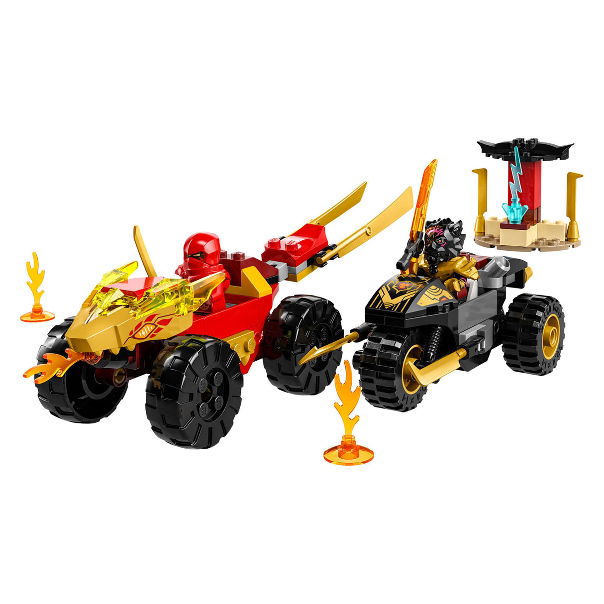 Lego Lego Ninjago 71789 Kai and Ras 'DRELL Tealt tëscht Auto a Motorrad