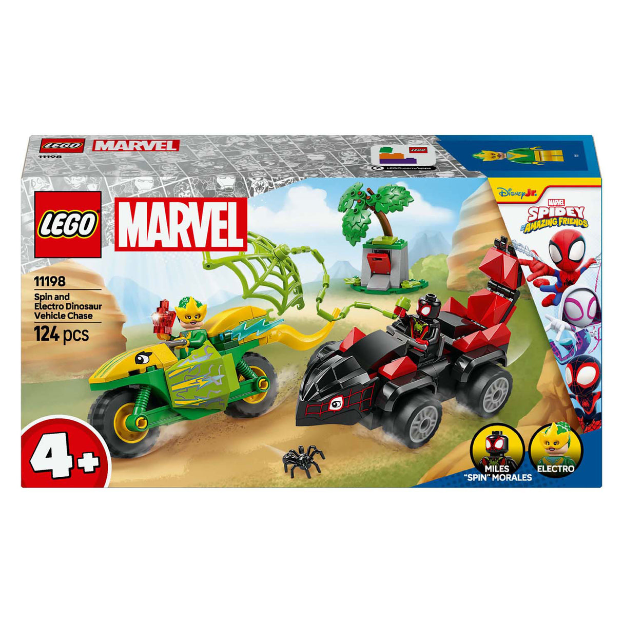 Lego Spidey 11198 Spin og Electro Chase med dinosaurkøretøjer