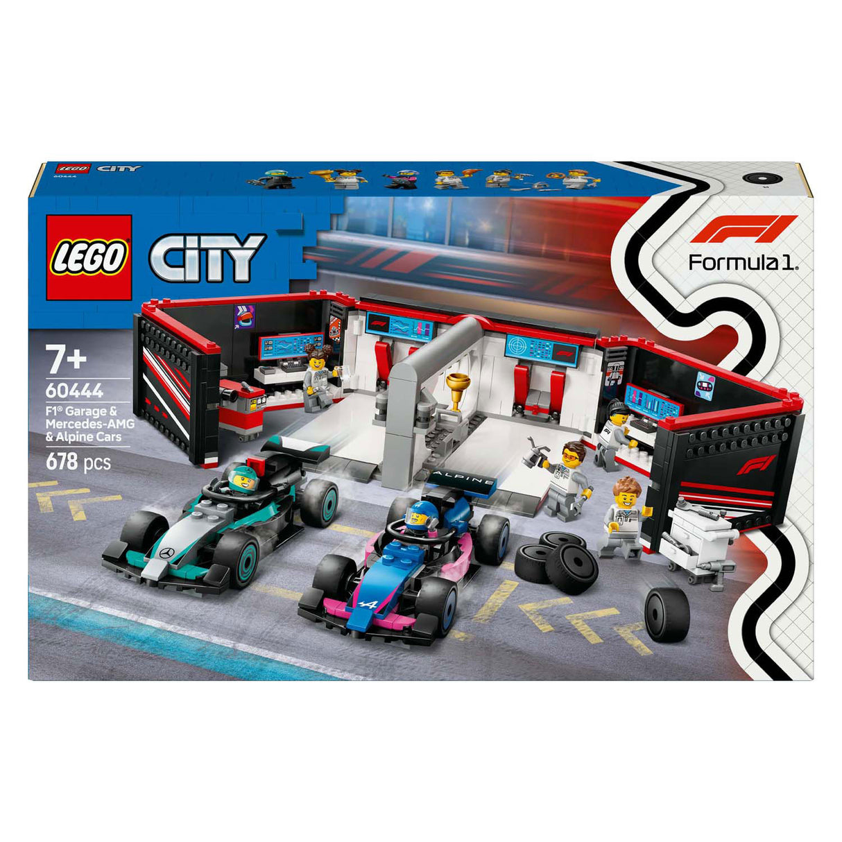 Lego City 60444 F1 Garaža z Mercedes-AMG in alpskimi avtomobili