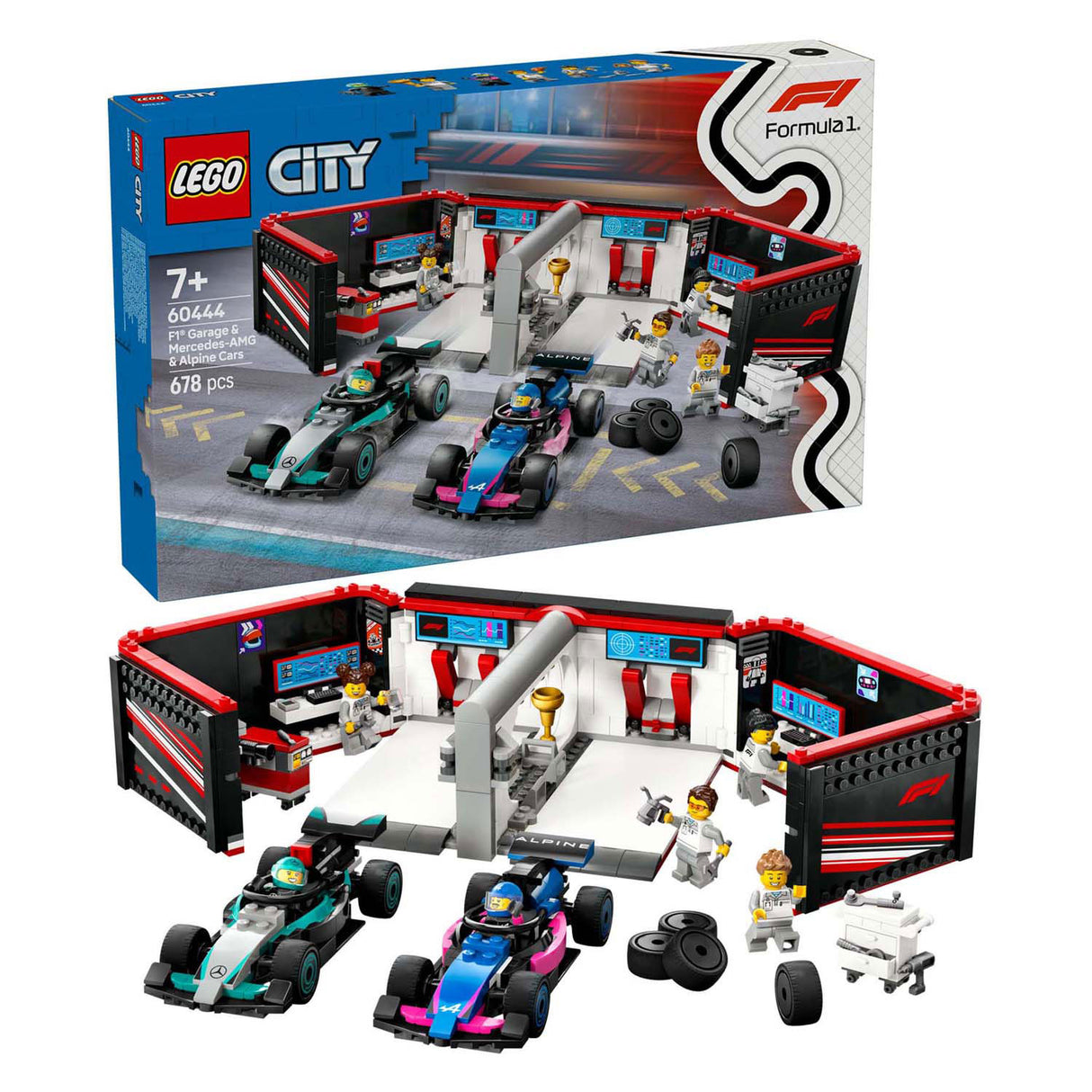 LEGO City 60444 F1 garage with Mercedes-AMG and Alpine Cars