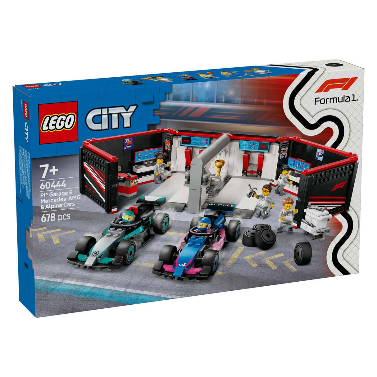 Lego City 60444 F1 Garage med Mercedes-AMG og alpine biler