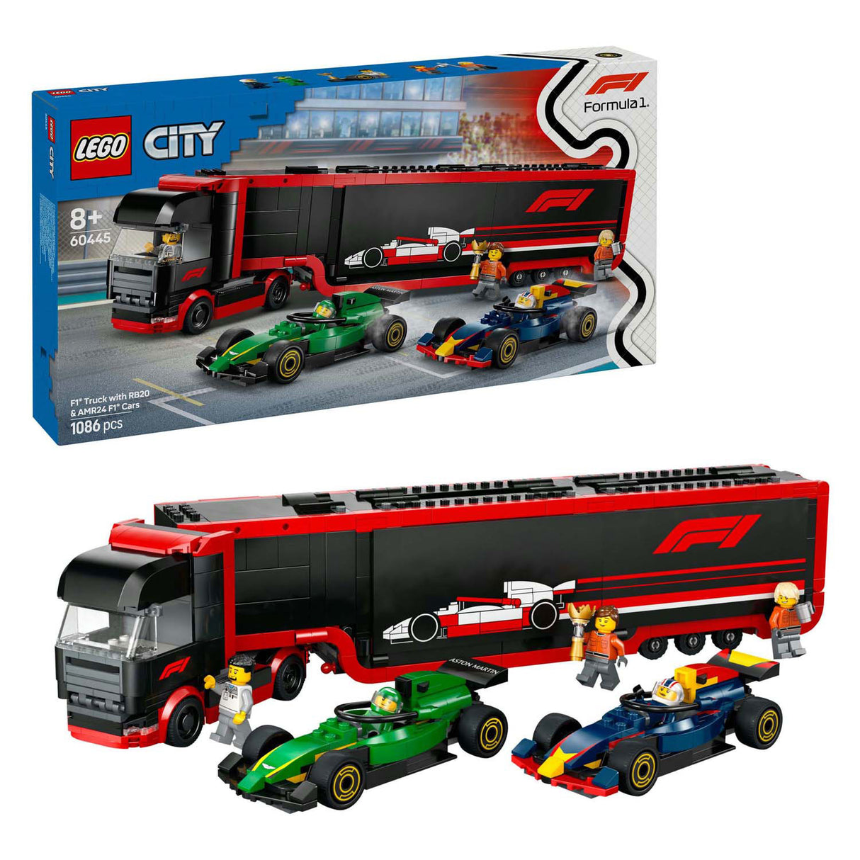 Lego City 60445 F1 Truck with RB20 and AMR24 F1 cars