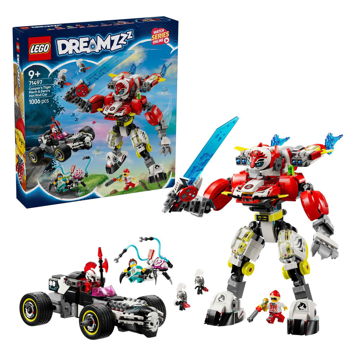 Lego Dreamzzz 71497 Coopers Tigermecha und Null's Hot Rod Auto