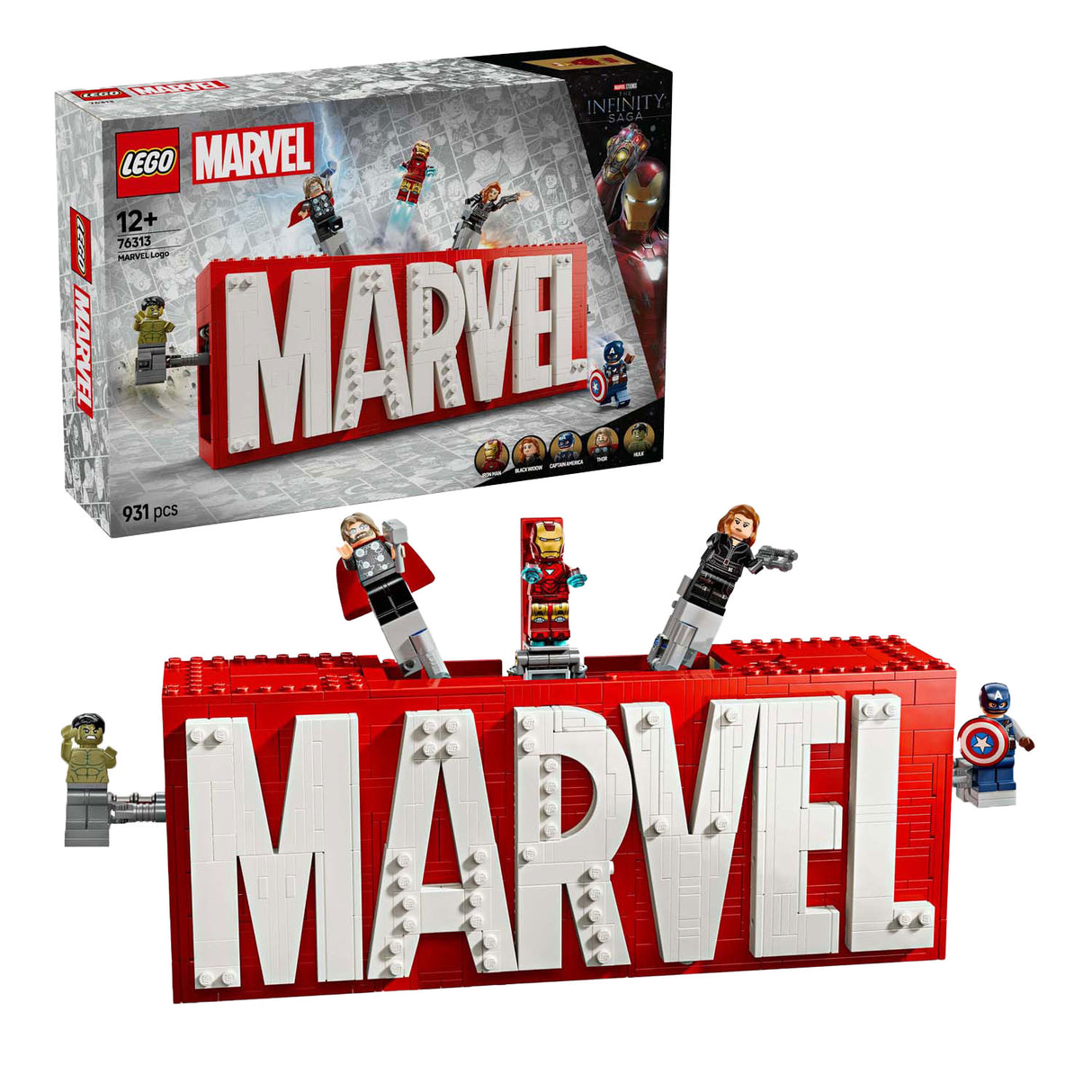 Lego Super Heroes 76313 Marvel -logotyp och minifigurer