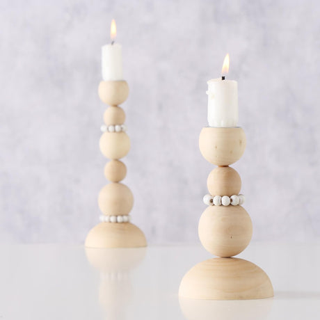 Boltze home candlestick beads 2-piece h20cm wood