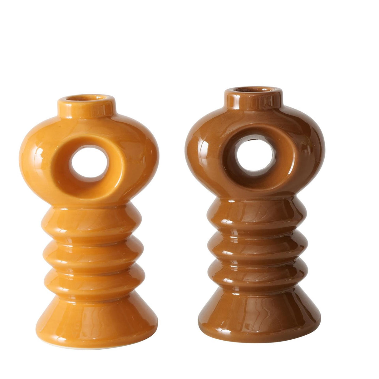 Boltze home candlestick earthenware h14cm orange brown