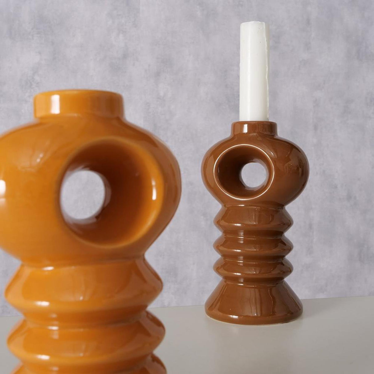 Boltze home candlestick earthenware h14cm orange brown