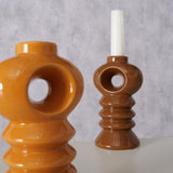 Boltze home candlestick earthenware h14cm orange brown