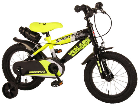 Volare Sportivo Kinderfiets Jongens 14 inch Neon Geel Zwart Twee Handremmen 95% afgemonteerd