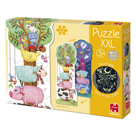 Jumbo Goula Reversible Puzzle xxl Bauerenhaff Dag an Nuecht, 27 Stéck.
