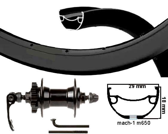 Kgs Voorwiel 28 inch (622) mach1-m650 + spaak zw cass disk 6 bout