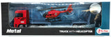 Toi-Toys metalbil med trailer og helikopter