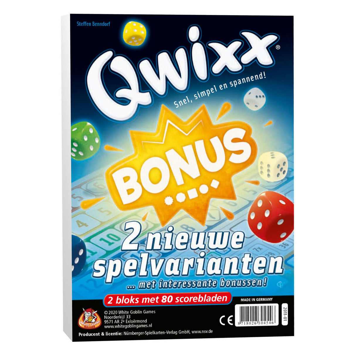 Jeux de gobelin blancs qwixx jeu bonus de dés