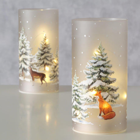 Boltze home led windlicht glowina h18cm glas gelakt bruingrijsgroen 2 assorti