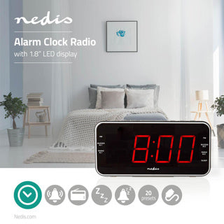 Digitální radiobudík Nedis | led obrazovka | 1x 3,5mm audio vstup | černá | 1 kus - clar004bk clar004bk