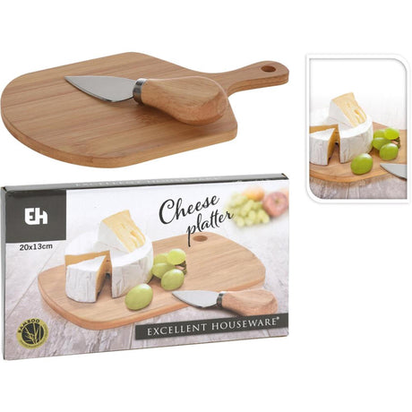 Utmerket husholdningsutstyr ostebrett bambus 20x13cm med ostekniv
