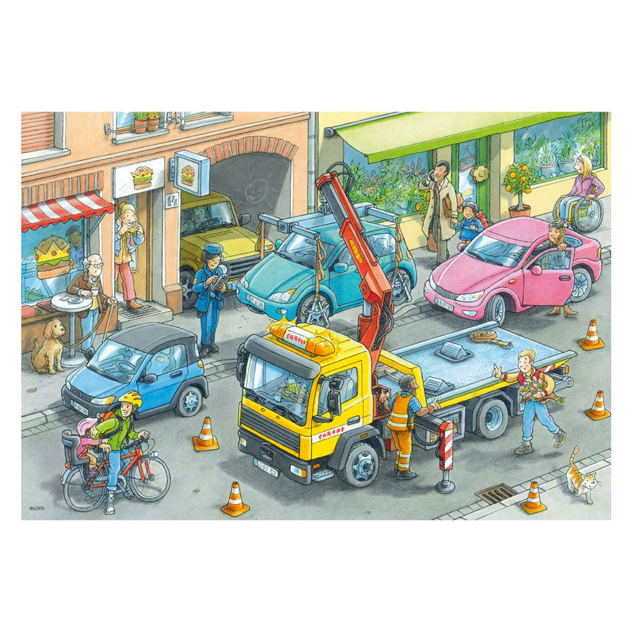 Ravensburger jigsaw puzzle garbage truck and tow truck, 2x24ST.