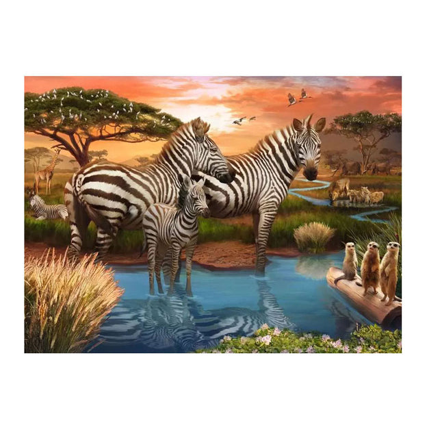 Ravensburger Jigsaw Zebras nel luogo di bevute, 1000st.