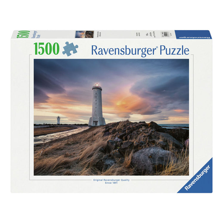 Ravensburger Legpuzzel Prachtige Lucht Boven de Vuurtoren van Akranes Ijsland, 1500st.