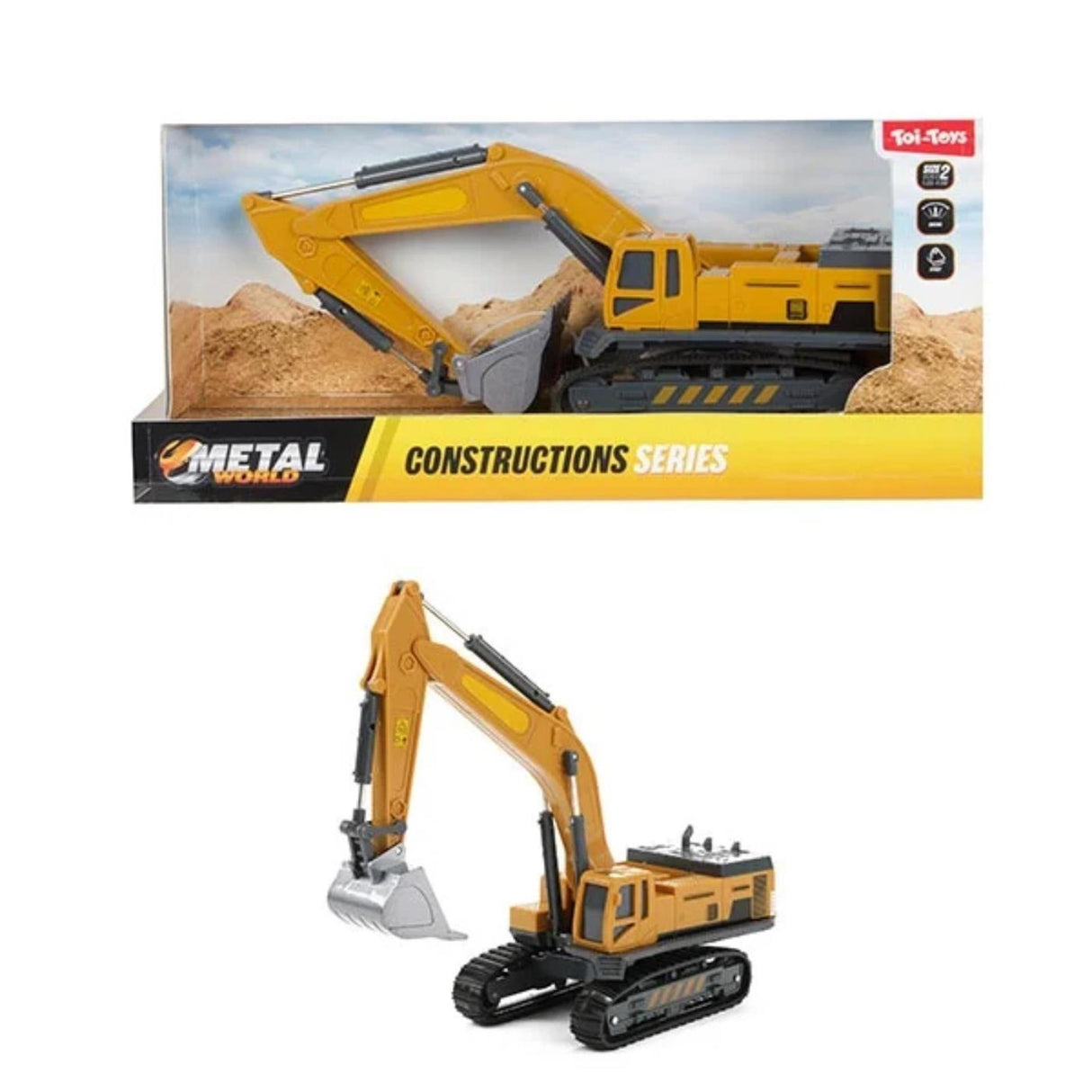 Toi-toys excavator metal junior 1:55 steel yellow black