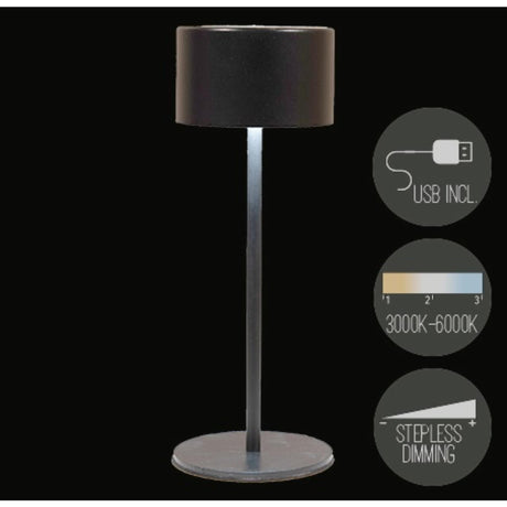 Annas kollektion uppladdningsbar bordslampa USB svart 8x22cm