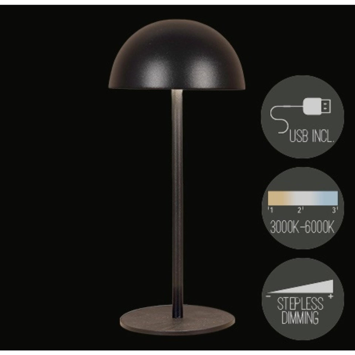 Anna's collection rechargeable table lamp USB black 9.5x22cm