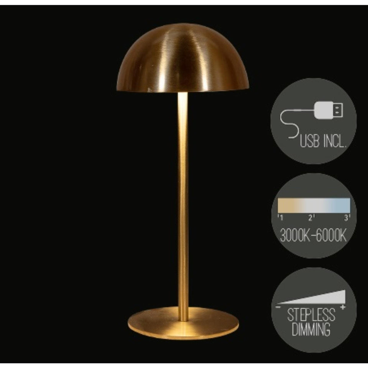 Anna's collection rechargeable table lamp USB gold 9.5x22cm