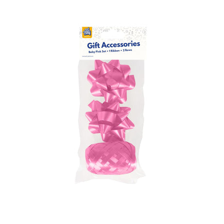 Paperdreams cadeauversieringset - baby roze 2 strikken met 20 meter krullint