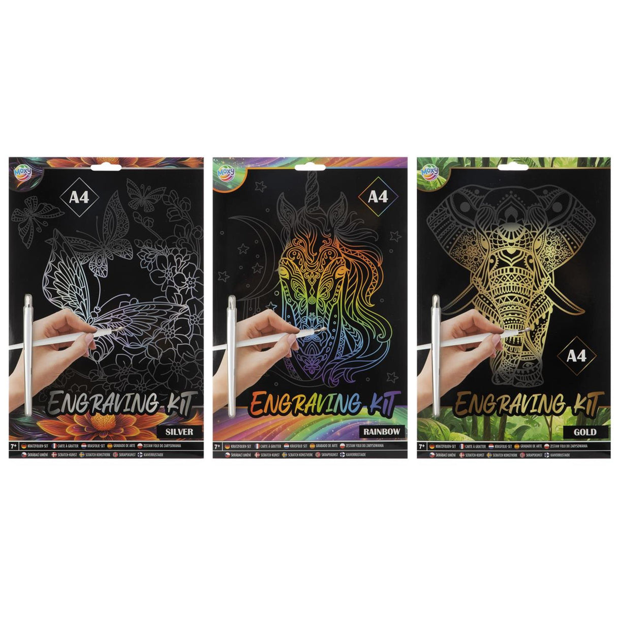Moxy scratch art set a4 rainbow silver gold