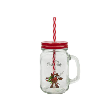 Svenska living drinking glass reindeer with straw 500ml