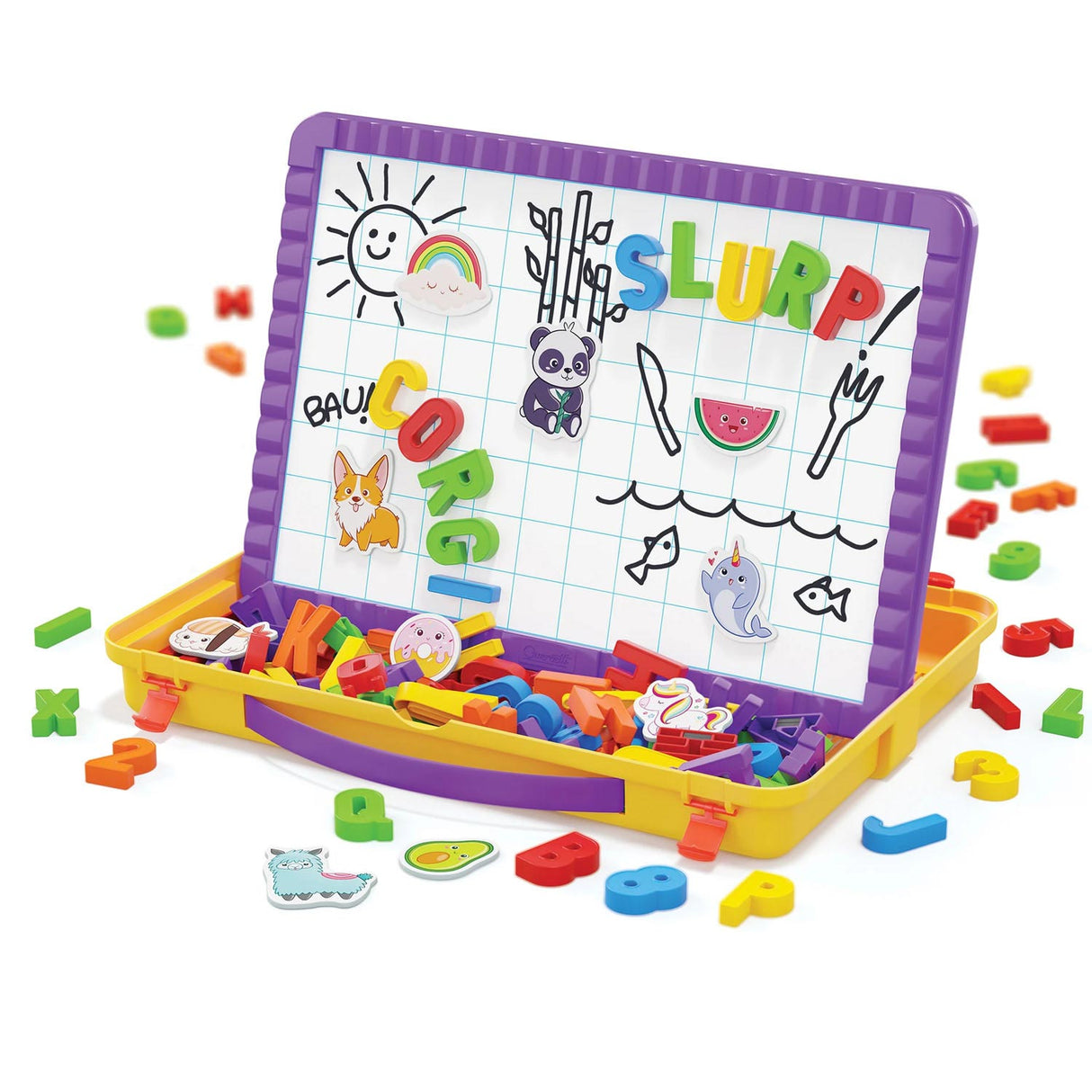 Quercetti magnetic board letters in storage case