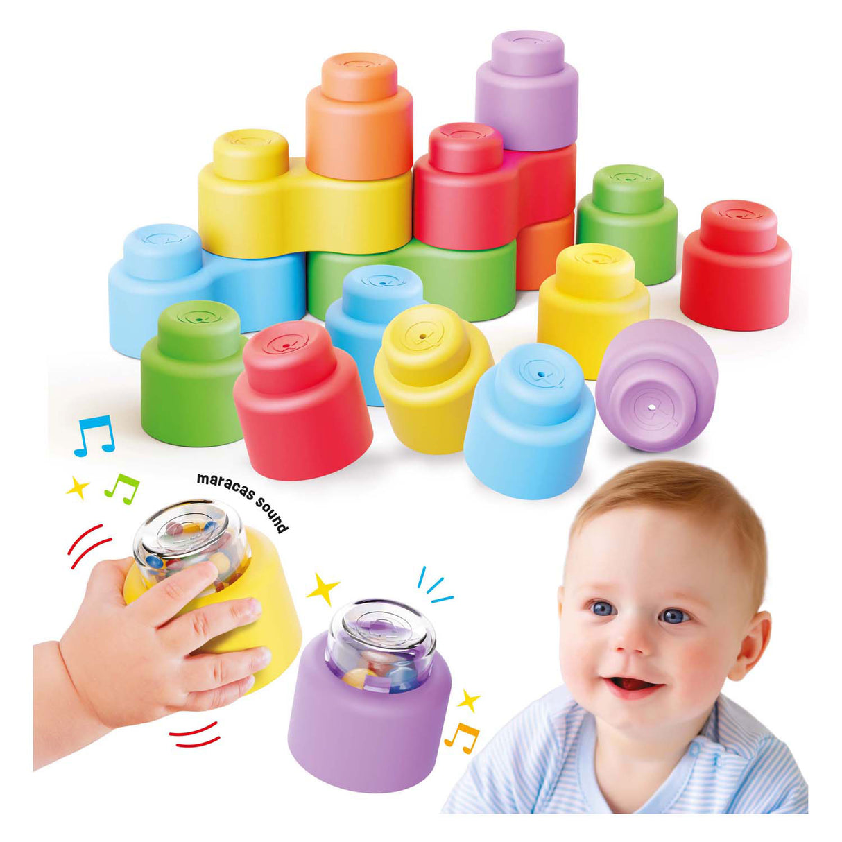 Quercetti Momy Soft Building Blocks con sonido, 18dlg.