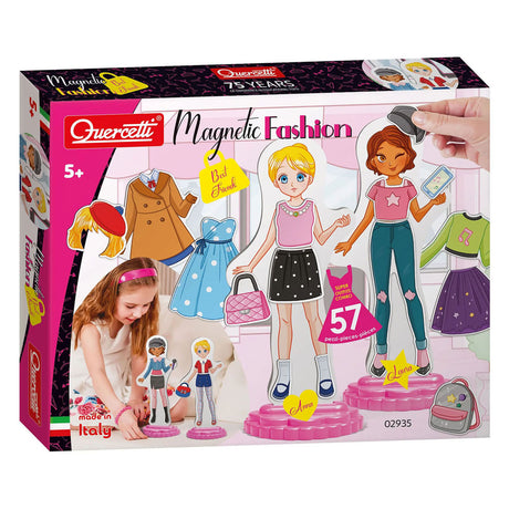Quercetti magnetic fashion dress-up doll best friends - 57 pieces.