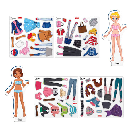 Quercetti magnetic fashion dress-up doll best friends - 57 pieces.
