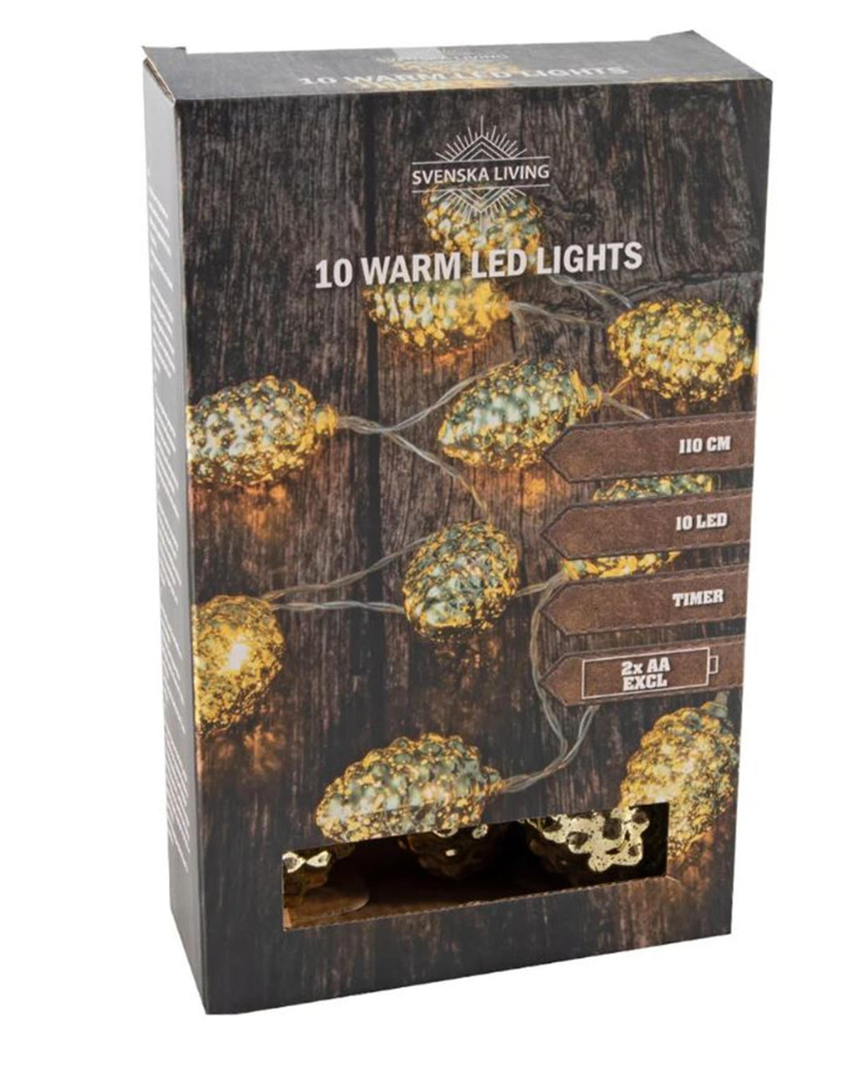 Svenska living LED lighting cord pine cones gold