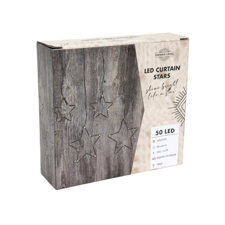 Svenska living LED gardin stjerne svart med timer 80x60cm