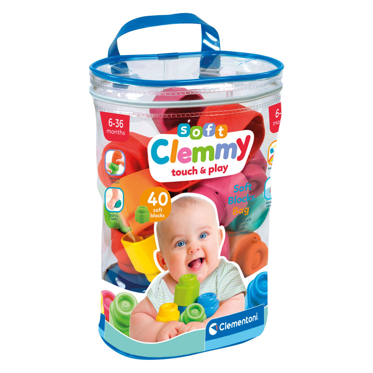 Clementoni baby morbido clemmy blocchi con sacchetto di stoccaggio, 40dlg.