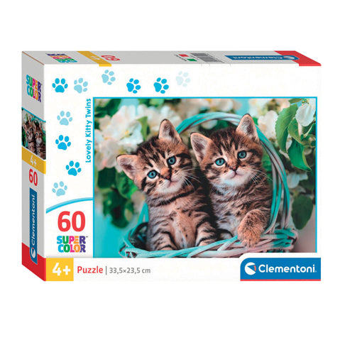 Cleemontoni Jigsaw Puzzle Super Faarf schéint Kitten Zwillingen, 60est.