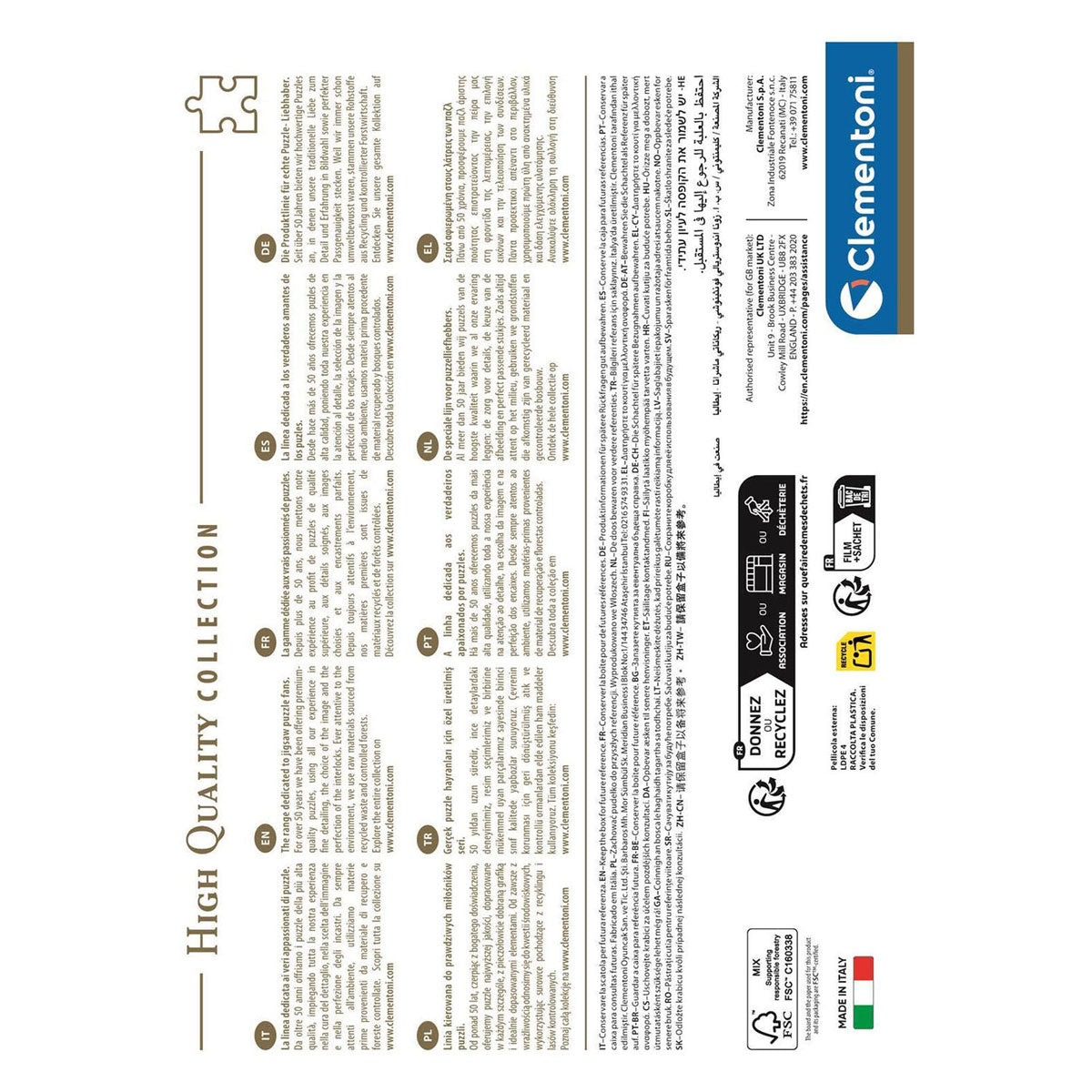 Clementoni Puzzel - de Léiw Kinnek - 1000 Stécker - dorënner Affiche