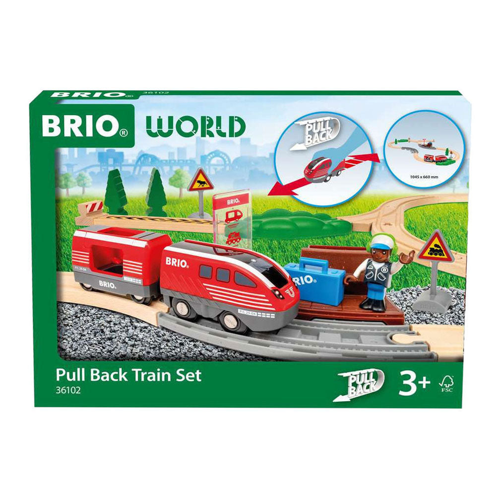 Brio pull back train set - wooden train for children from 3 years