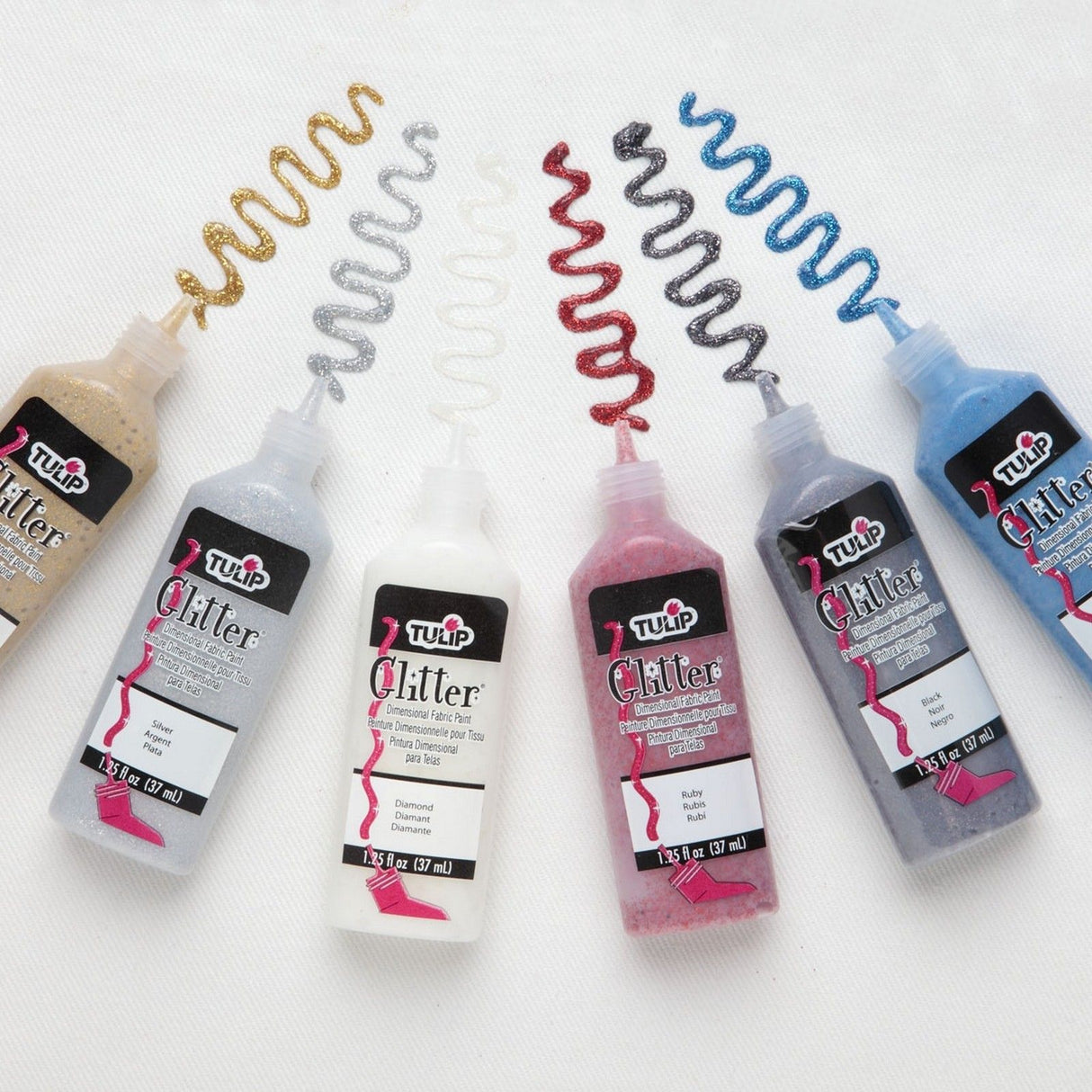 Tulp • 3D Textilfaarf 37ml Glitter 6 Stéck.