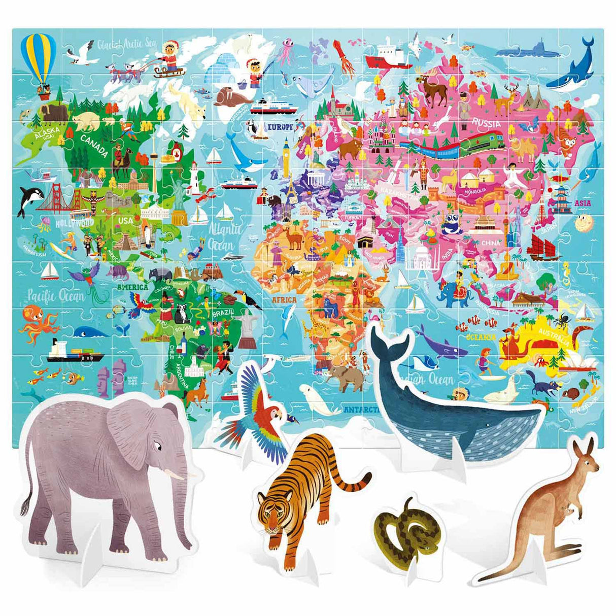 Headu Jigsaw Puzzle World med 3D -element, 108: e.