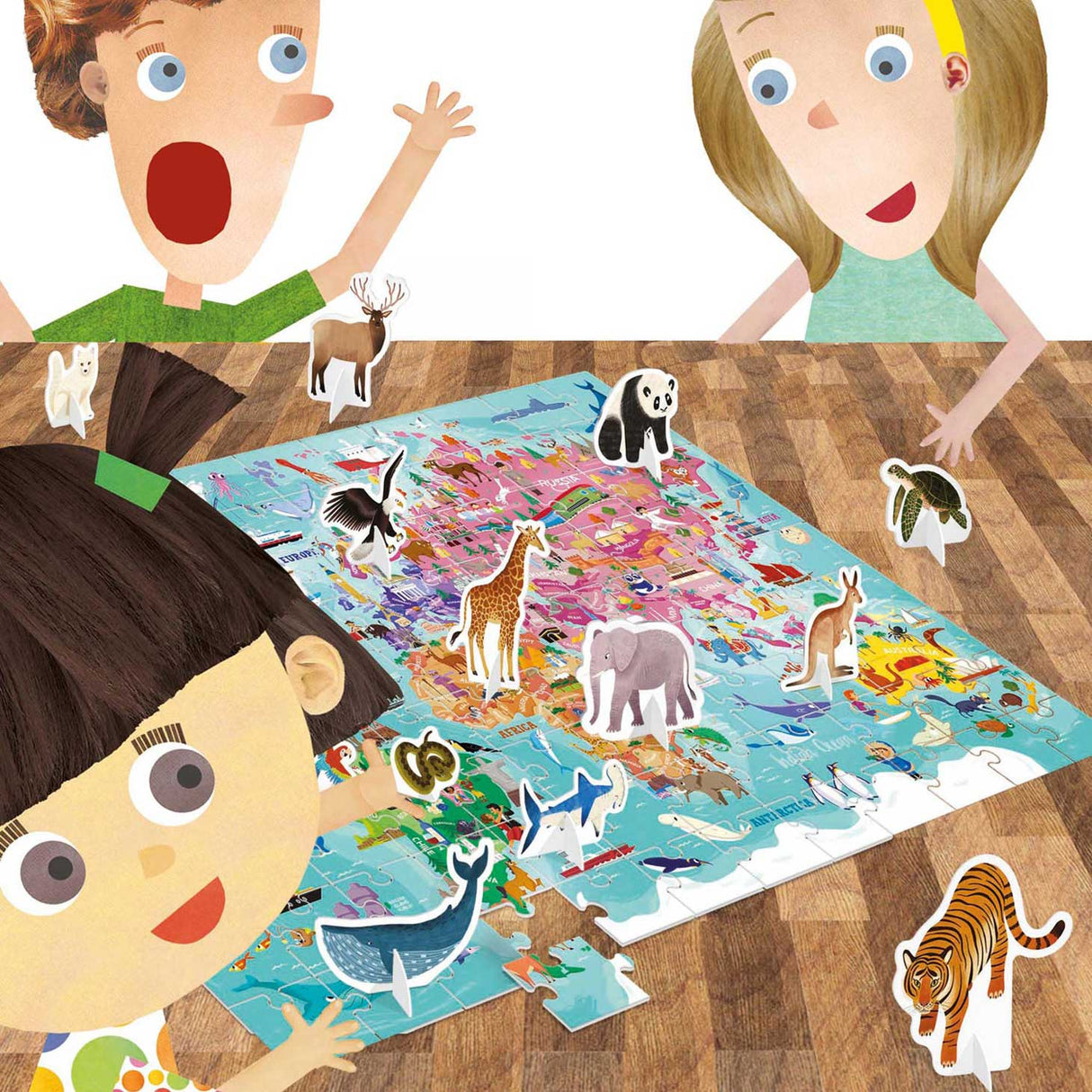 Headu Legpuzzel Wereld met 3D Elementen, 108st.